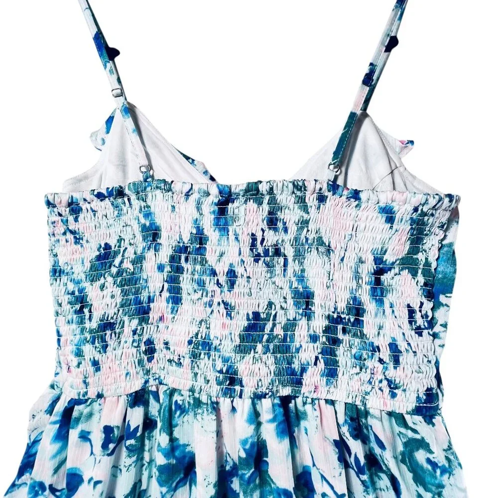 Japna Floral Ruffle Midi Dress HiLo Tiered Adjustable Straps Blue Green Pink XL - Picture 2 of 16